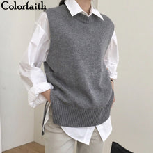 Load image into Gallery viewer, Colorfaith 2019 New Autumn Winter Women Sweaters Sleeveless Split O-Neck Vest Warm Minimalist Knitting Elegant Tops SWV9221