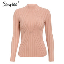 Load image into Gallery viewer, Simplee Casual tie up knitted sweater women Skinny slim knitting pull femme jumper Crop top winter sweater tricot pullover women